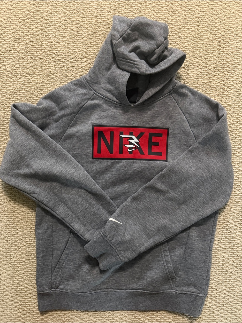 Nike 3 Brand Boys Gray Hoodie with Red Logo Box